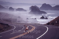 There wasn't always wind (on the Seattle to San Diego WindSkate Marathon), so Terry Caccia used that other thing (gravity) by Cape Sebastion, Oregon.