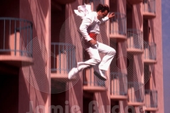 © Jamie Budge, all rights reserved.
PERFECT FORM IN FLIGHT GIVES AWAY GROOM'S IDENTITY,  IT'S PROFESSIONAL STUNTMAN, JEFF WEINKE.
No Rights Implied by possession of this image.     Contact:
Jamie Budge (310) 453-4808  jamiebudge@windskate.com