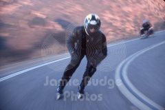 TWO DOWNHILL SKATE RACERS © Jamie Budge, all rights reserved.
TIMOTHY HUBER SPEED BLUR IN DOWNHILL SKATE RACE IN MALIBU, CA.
