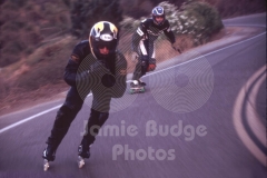 TWO DOWNHILL SKATE RACERS © Jamie Budge, all rights reserved.
TIMOTHY HUBER SPEED BLUR IN DOWNHILL SKATE RACE IN MALIBU, CA.