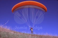 © Jamie Budge, all rights reserved.
CLAUDE FISET (BEHIND) LAUNCHES A TANDEM PARAGLIDING RIDE AT CALABASAS, CALIFORNIA.
No Rights Implied by possession of this image.     Contact:
Jamie Budge (310) 453-4808  jamiebudge@windskate.com